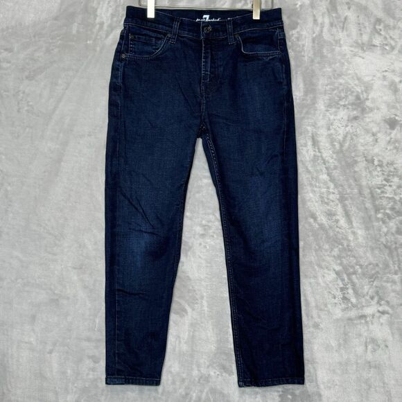 7 For All Mankind Austyn Crop Jean Women 29 Dark Wash Stretch Slim Leg Logo - Picture 1 of 11